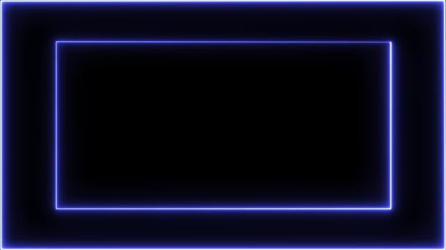 Neon glowing rectangular frame animation with smooth blue light edges on a dark background. Perfect for modern intros, tech presentations, futuristic overlays, UI design elements, and digital media pr