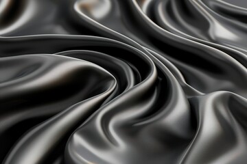 Fototapeta premium Close-up of luxurious black satin fabric with smooth, flowing folds and soft sheen