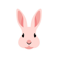 Pink Rabbit Head Illustration with Long Ears and Black Eyes.
