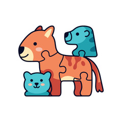 Puzzle Animals Cat and Bears Illustration.