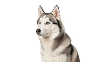 Portrait of beautiful Siberian Husky dog with striking blue eyes looking to the side isolated PNG with Transparent Background