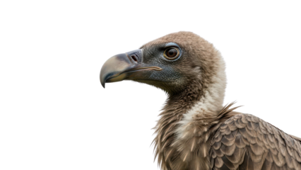 Close-up side profile of a brown vulture head and neck isolated PNG with Transparent Background