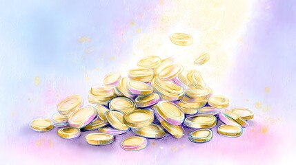 Golden Riches Fall Artistic Watercolor Illustration of Financial Success and Abundant Wealth
