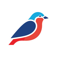 Stylized Bird Illustration with Blue and Red Color Scheme.