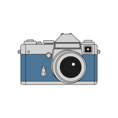Vintage Camera Illustration with Blue Body and Silver Accents.