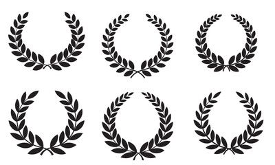 Obraz premium Six black laurel wreaths collection isolated on white background