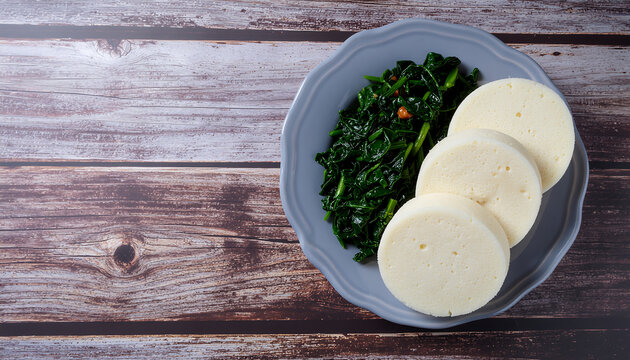 Ugali with sukuma wiki Kenyan staple meal overhead