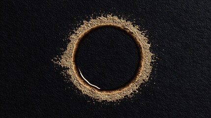 Circular Ring of Brown Powder on Dark Textured Surface