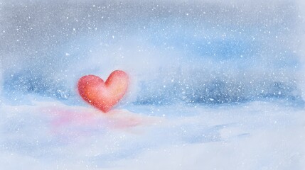 Fototapeta premium Magical winter scene glows with a red heart cozy snowscape evokes gentle warmth and serene beauty