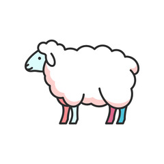 A cute cartoon sheep with fluffy white wool and colorful legs.