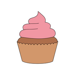 A delicious cupcake with pink frosting on a white background.