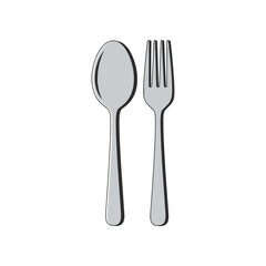 A simple illustration of a spoon and fork side by side.