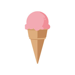 A single scoop of pink ice cream in a waffle cone.