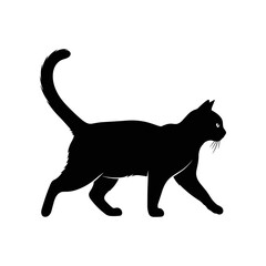 Black Cat Silhouette Walking Gracefully with Tail Up.