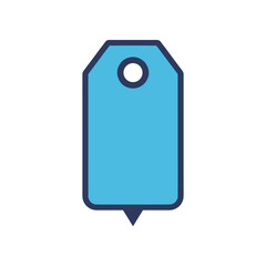 Blue tag with a hole and a pointed bottom for product labeling and pricing.