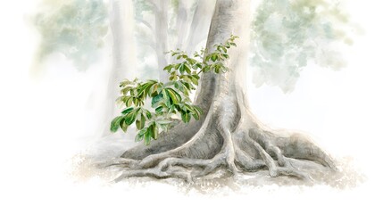 Serene watercolor tree illustration celebrates Earth Day promoting environmental care and global sustainability