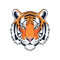 Close up of a fierce tiger face with striking orange and black stripes.