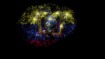 Ecuador Flag Fireworks Animation | Ecuador National Day Celebration Pyrotechnic Display | Ecuador Flag-Shaped Fireworks Effect on Black Background | Isolated Ecuador Festive Fireworks Motion Graphic