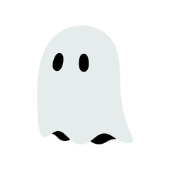 Cute cartoon ghost with big black eyes and a wavy bottom.