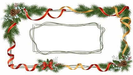 Stunning holiday border design with festive pine, vibrant red and gold ribbons, perfect for elegant winter announcements