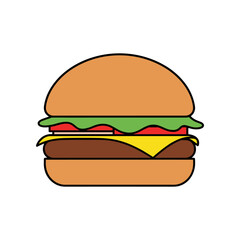 Delicious Hamburger Icon with Fresh Ingredients and Toppings.