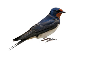 Small Barn Swallow bird with dark blue plumage and reddish face isolated PNG with Transparent Background