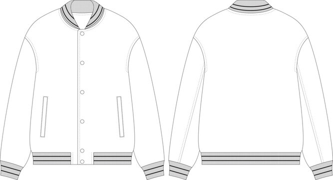 Varsity Jacket flat sketch technical drawing front and back view