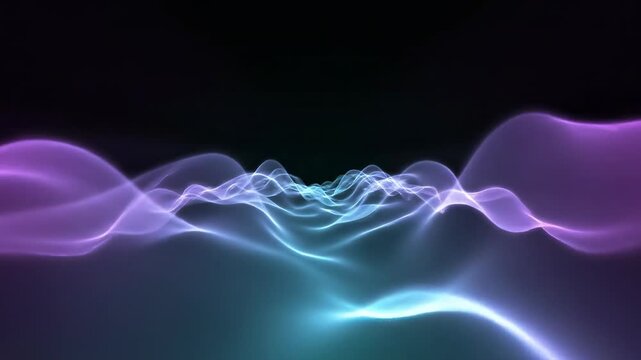 Seamless looping abstract background of rhythmic vibrant purple and cyan light waves expanding and contracting in a deep black void waves, vibrant, spiritual