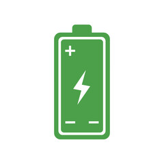 Green battery icon with lightning bolt symbol for power and energy.