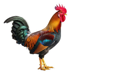 Fototapeta premium Vibrant Colorful Rooster with Red Comb and Multi-colored Feathers isolated PNG with Transparent Background