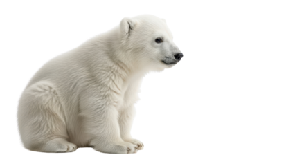 Adorable Young White Polar Bear Cub Sitting isolated PNG with Transparent Background