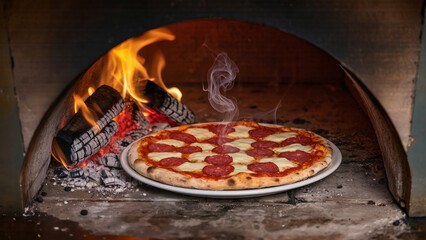 Pizza cotta in forno che viene sfornata