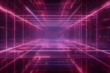 Abstract glowing pink lines forming a tunnel perspective in a futuristic grid like structure