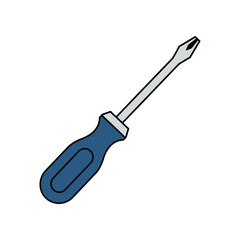 Simple illustration of a blue handled screwdriver on a white background.