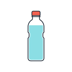 Simple illustration of a clear plastic water bottle with a red cap.