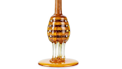 Honey Dipper Dripping Honey on White