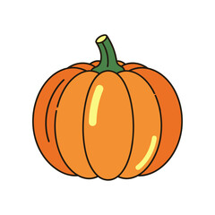 Simple Orange Pumpkin Illustration with Green Stem.