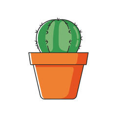 Small Green Cactus Plant in an Orange Pot Illustration.