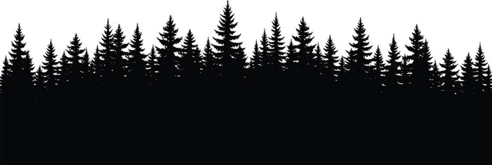 Coniferous forest silhouette with varied pine tree heights and natural skyline, perfect for nature, outdoor, or environmental vector illustration content