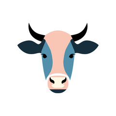 Stylized Cow Head Illustration with Blue and Pink Accents.