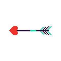Stylized Cupids Arrow with Red Heart Tip and Colorful Fletching.