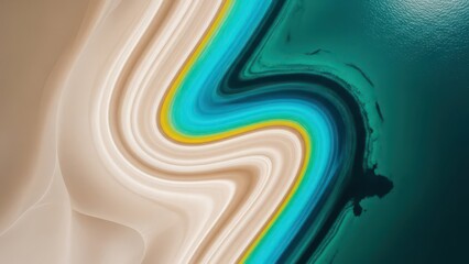 Stunning aerial view of desert meeting turquoise sea forming smooth curved shoreline with vibrant natural contrast