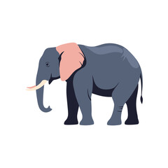 Stylized gray elephant with pink ears vector illustration.