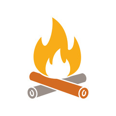 Stylized Icon of a Campfire with Burning Flames and Logs.