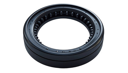 Dark glossy torus with rounded edges & inner cavities containing raised spherical shapes, set against black background