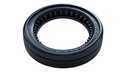 Dark glossy torus with rounded edges & inner cavities containing raised spherical shapes, set against black background