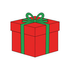 Vibrant Red Gift Box with Green Ribbon and Bow.