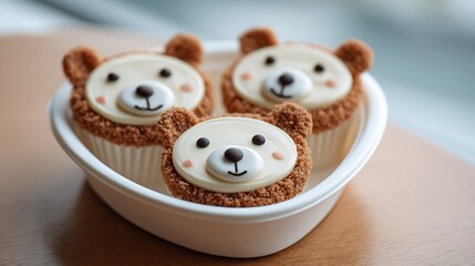 Obraz premium Kawaii Bear Dessert with Raspberries in Cozy Pastel Tea Setting