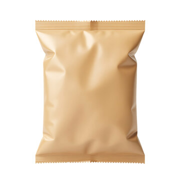 Blank light brown stand-up pouch, empty flexible packaging snack bag mockup template, isolated on white background for branding and product design.