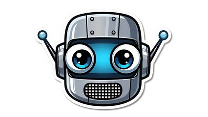 Cute cartoon robot head with big blue eyes and antennae a friendly and futuristic character illustration